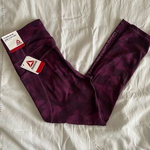 REEBOK - 7/8 Active Legging. High Rise. Purple/Wine Camoflauge Print. Size M.